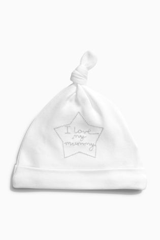 White Mum & Dad Tie Tops Hats Two Pack (0-12mths)